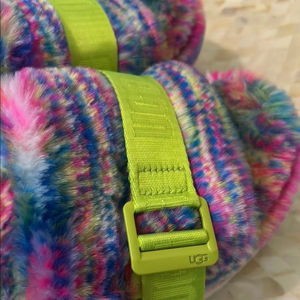 UGG Pink and Green Fuzzy Slippers